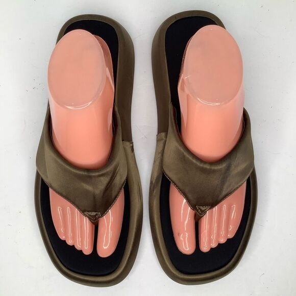 Zara Brown Satin Textile Low Platform Thong Flip Flop Women’s Sandals Sz 10.5 - Picture 7 of 10